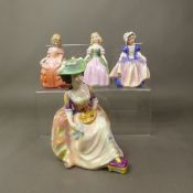 Royal Doulton seconds figure Kathleen HN2933 (2nd), together with three small Royal Doulton