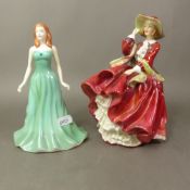 Royal Doulton lady figurines, Top o' the Hill HN1834 and May/Emerald HN4974 (2).
