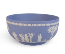 Wedgwood Pale Blue Jasperware footed sacrifice bowl. 20cm dia