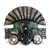 Aztec Style Mosaic Mask depicting the Sun God Huitzilopochtli or Fire God Xiuhtecuhtli. Measures:-