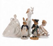 Royal Doulton figurines to include Thinking of You HN3124 and Ballet Shoes HN3434, Coalport lady
