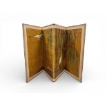Japanese folding four panel gold leaf Byobu screen, decorated with Cranes, in wooden frame,