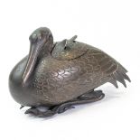 Japanese Antique bronze incense burner in the form of a stork, L.19 x h.11.5cm.