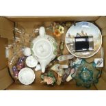 A collection of items to include Wedgwood Rosehip lidded trinket box and pin dish, Flower Fairies