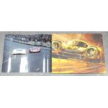 1960's photograph Le Man race depicting a Ferrari 312P racing a Porsche 917, together with a