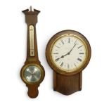 Mid-century English Elegance wall clock, featuring mahogany wood case and brass bezel, marked