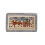 An Emma Bridgewater Winter scene oblong tray featuring a badger on a Sleigh. length 30cm