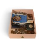 A collection of mainly British pre-decimal coins including 1889 Silver Crown, copper and bronze