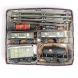 Stronlite O gauge train set including locomotive, tender and goods vans (missing track), in original