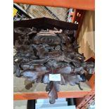 Bavarian carved cuckoo clock, decorated with deer and game bird