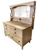 A Victorian pine chest of six knobbed graduated drawers raised on turned legs, with an associated