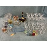 Miscellaneous cut crystal and coloured glass including Waterford wine glasses in the Tyrone pattern,