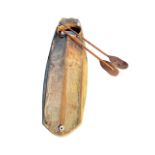 A Moonshine 15 wood canoe with vinyl seat, paddles, panelled body, etc - nackered. (A/F) (118in)