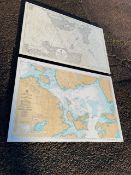 Two Admiralty charts - Scapa Flow & Approaches and Pentland Firth & Approaches, both mounted on