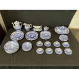 A Spode blue & white Italian pattern dinner service - covered tureen, sauceboat on stand, dinner,