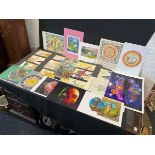 George Wain, handcoloured collages, reproduction star charts and Dürer engravings, religious,
