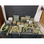 British special forces gear - Mk6A ballistic helmet, gas mask, anti-mine visor, canvas cased