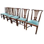 An assembled set of six Georgian Chippendale style dining chairs, three oak with undulating