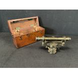 A Victorian military mahogany cased brass theodolite by Elliott Bros of London with adjustable