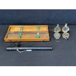 A British WWII brass prismatic compass by the Gramophone Co Ltd - MKIII dated 1940; another MK3A;