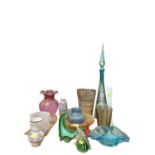 Lot of art glass including Murano vase, and other glassware, plus a cranberry shade (qty)