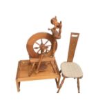 Teak tea trolley, together with a spinning chair and a spinning wheel (3)