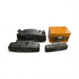 Group of audio equipment, including boomboxes, radios, etc