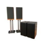 Pair of Tannoy speakers together with a pair of Mission speakers and one pair of stands.