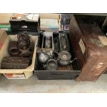 Miscellaneous items including radios, treen, leather suitcase, etc
