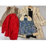 Group of vintage clothing, including fur coats