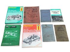 Two boxes of assorted car sales brochures and workshop manuals (2 boxes).