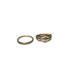 9ct gold diamond half eternity ring, size Q and a diamond set triple band ring, size O½ (2)