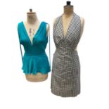 Group of vintage clothing including two African embroidered robes, halterneck gingham apron, crochet