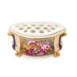Bloor Derby bough pot, circa 1830, polychrome painted with a floral bouquet, on a cobalt blue and gi