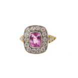 Pink sapphire and diamond cluster ring