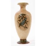 Florence Barlow for Doulton Lambeth, baluster vase painted with perched birds in oval panels, on a s