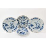 Four 18th century blue and white dishes