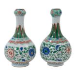 Two Chinese Wucai 17th / 18th century bottle shaped vases