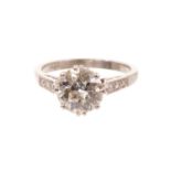 Edwardian diamond single stone ring with an old cut diamond estimated to weigh approximately 1.95-2.