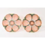 Pair of late 19th century French Sarreguemines majolica glazed pottery oyster plates