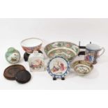 Group of Chinese porcelain including 18th century tankard, a tea caddy, punch bowl, two further bowl