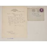 L. S. Lowry (1887-1976) handwritten letter to a Mr O'Brien dated 22 February 1959