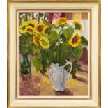*Geoffrey Chatten (1938-2025) oil on canvas, Still life of Sunflowers in a jug, signed, dated 1998 v