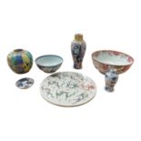 Group of 18th and 19th century Chinese porcelain, including a large circular panel painted with drag