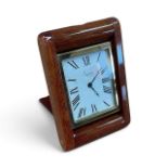 Good quality contemporary Asprey travelling clock in a polished mahogany case, 9.5cm in overall leng