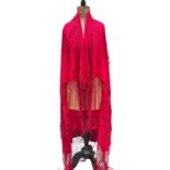 Cream Art Deco Assuit white metal shawl, red silk shawl, 1920s opera cloak in blue and silver with c