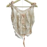 Edwardian 1911 underwear including two pairs of lace and ribbon trimmed drawers and bodice. Hand wri