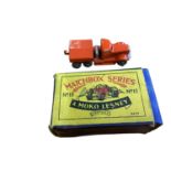 A Moko Lesney Matchbox Series Prime Mover (Orange with grey wheels) ~ No.15, Diennis Fire Truck (all