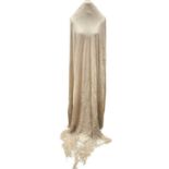 Selection of lace items to include a large Chinese cream silk shawl with deep fringing. Plus a long