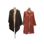 1920s devore velvet evening coat, oriental inspired design of flowers and butterflies on a backgroun